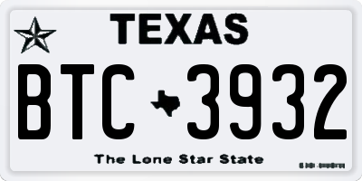 TX license plate BTC3932