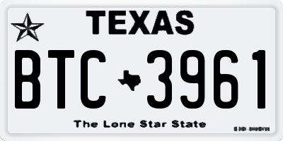 TX license plate BTC3961