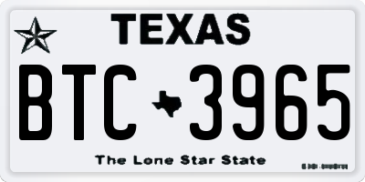 TX license plate BTC3965