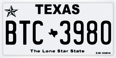 TX license plate BTC3980