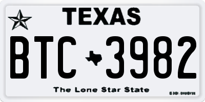 TX license plate BTC3982