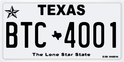 TX license plate BTC4001