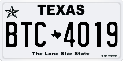 TX license plate BTC4019