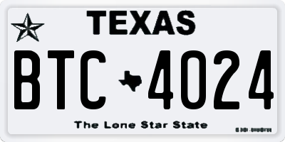 TX license plate BTC4024