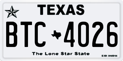 TX license plate BTC4026