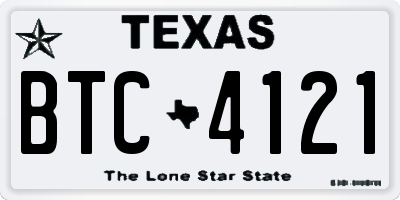 TX license plate BTC4121