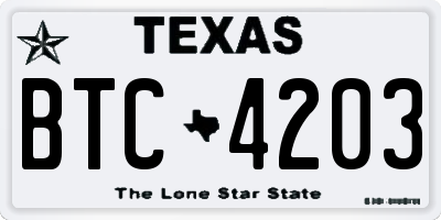 TX license plate BTC4203