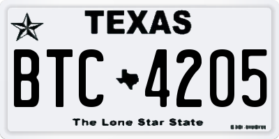 TX license plate BTC4205