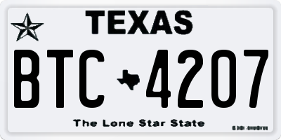 TX license plate BTC4207
