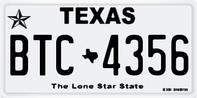 TX license plate BTC4356