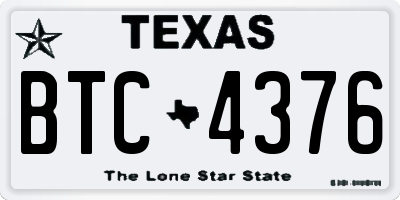 TX license plate BTC4376