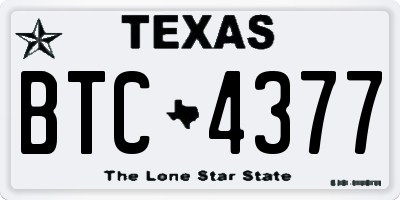 TX license plate BTC4377