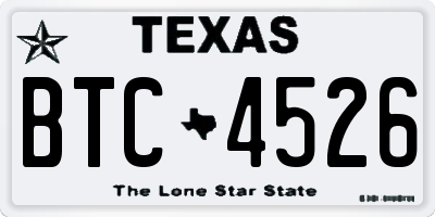 TX license plate BTC4526