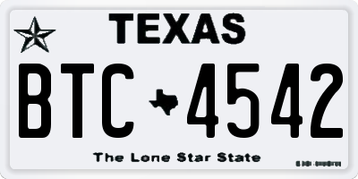 TX license plate BTC4542