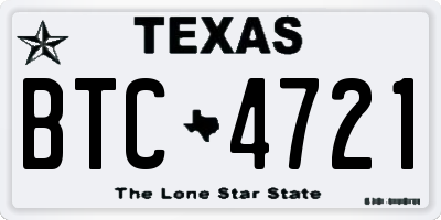 TX license plate BTC4721