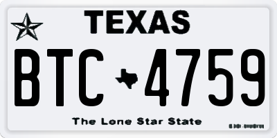 TX license plate BTC4759