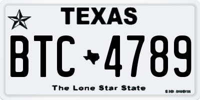 TX license plate BTC4789