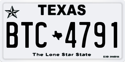 TX license plate BTC4791