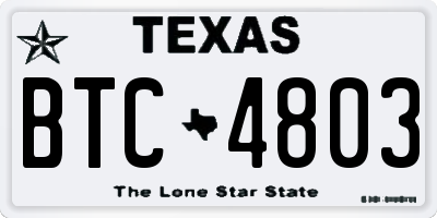TX license plate BTC4803