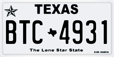 TX license plate BTC4931