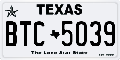 TX license plate BTC5039