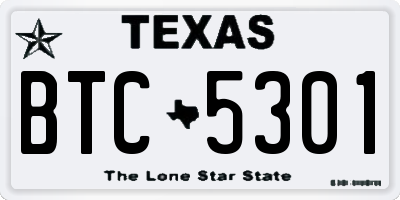 TX license plate BTC5301