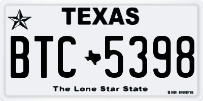 TX license plate BTC5398