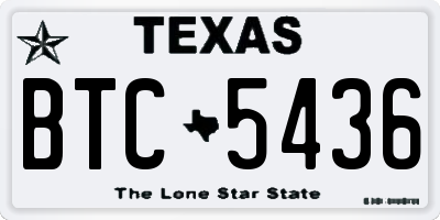 TX license plate BTC5436