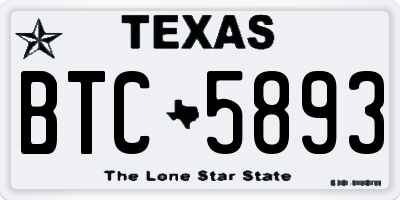 TX license plate BTC5893