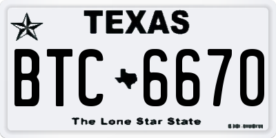 TX license plate BTC6670