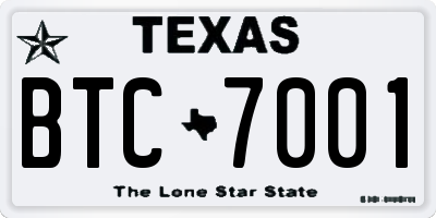 TX license plate BTC7001