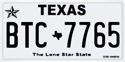 TX license plate BTC7765