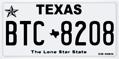 TX license plate BTC8208