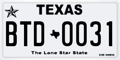 TX license plate BTD0031