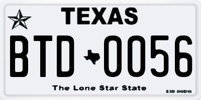 TX license plate BTD0056