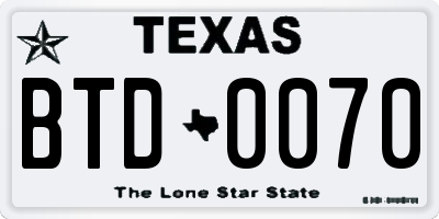 TX license plate BTD0070