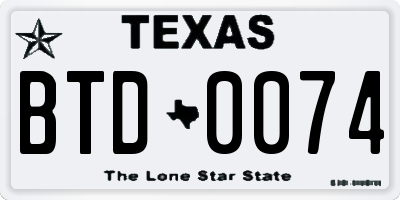 TX license plate BTD0074