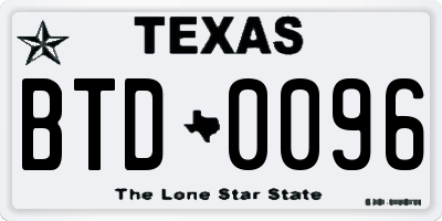 TX license plate BTD0096