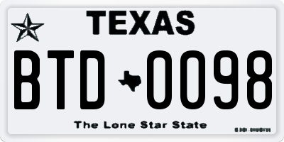 TX license plate BTD0098
