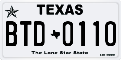 TX license plate BTD0110