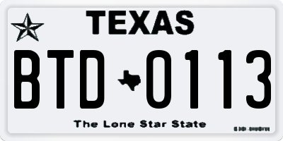 TX license plate BTD0113