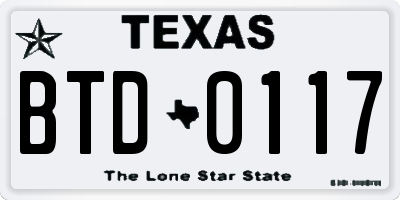 TX license plate BTD0117