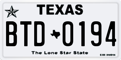 TX license plate BTD0194
