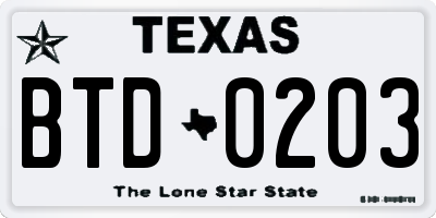 TX license plate BTD0203