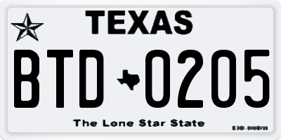 TX license plate BTD0205