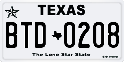 TX license plate BTD0208