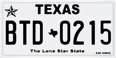 TX license plate BTD0215