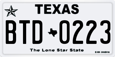 TX license plate BTD0223
