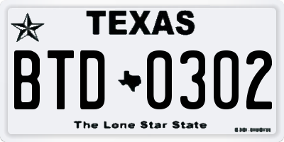 TX license plate BTD0302