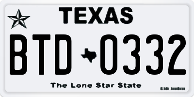 TX license plate BTD0332